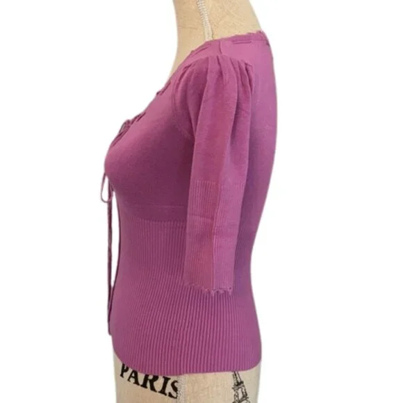 Plugg Vintage Y2K Ribbed Lace-up Sweater Pink/Purple Size Small - Picture 3 of 7